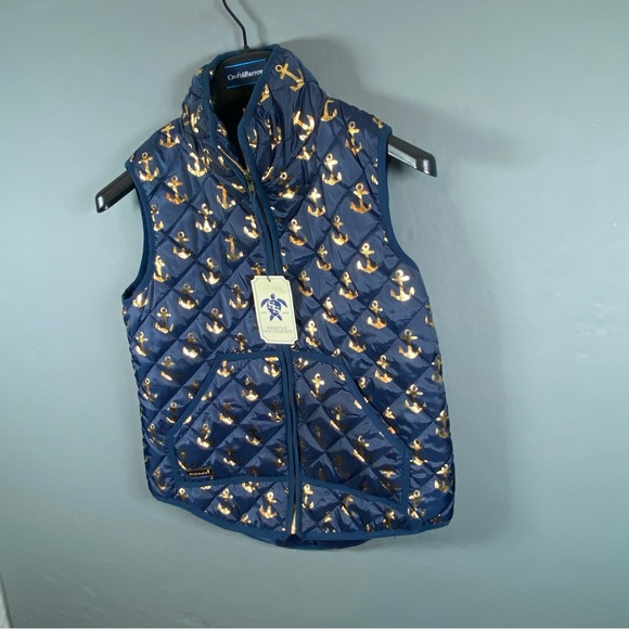 Simply Southern NWT Womens Size Small Full Zip Anchor Print Vest Navy Blue Gold - Picture 3 of 10